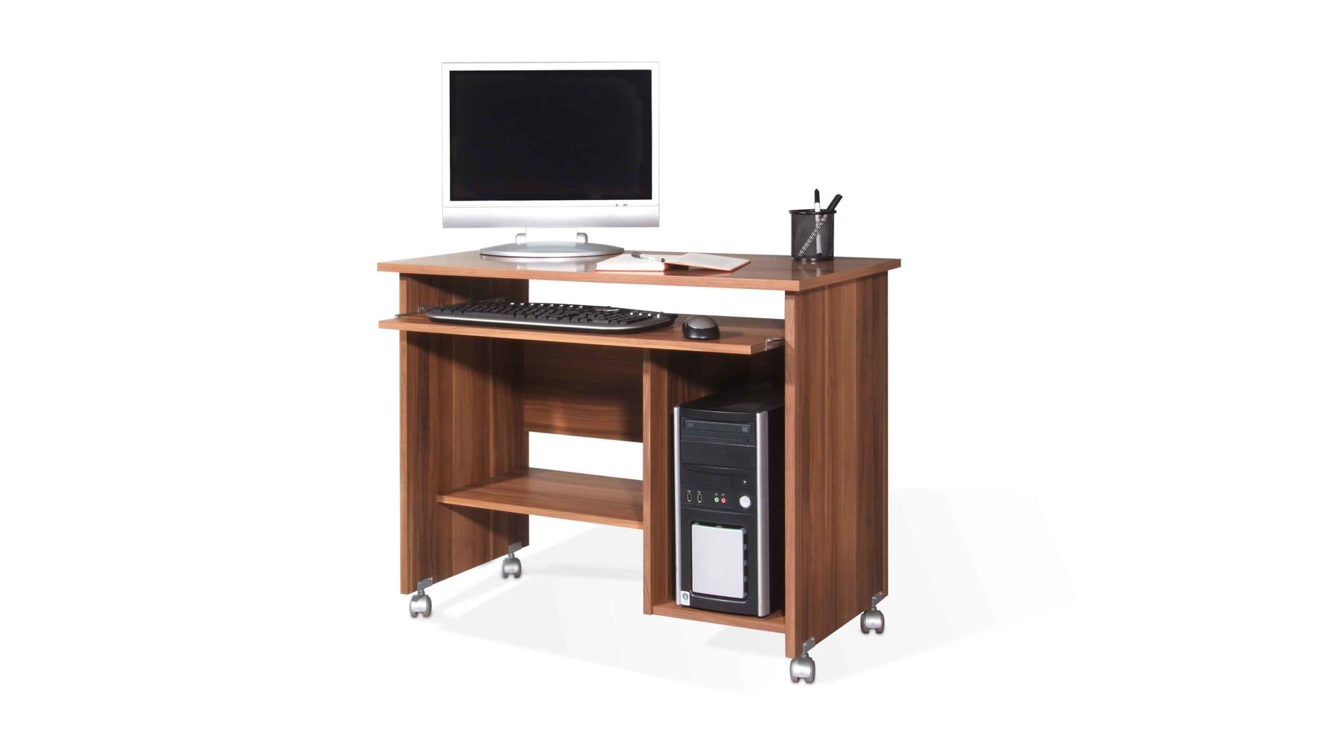 Computertisch mit Rollen Schreibtisch Tisch Büromöbel Arbeitsplatz Walnuss 