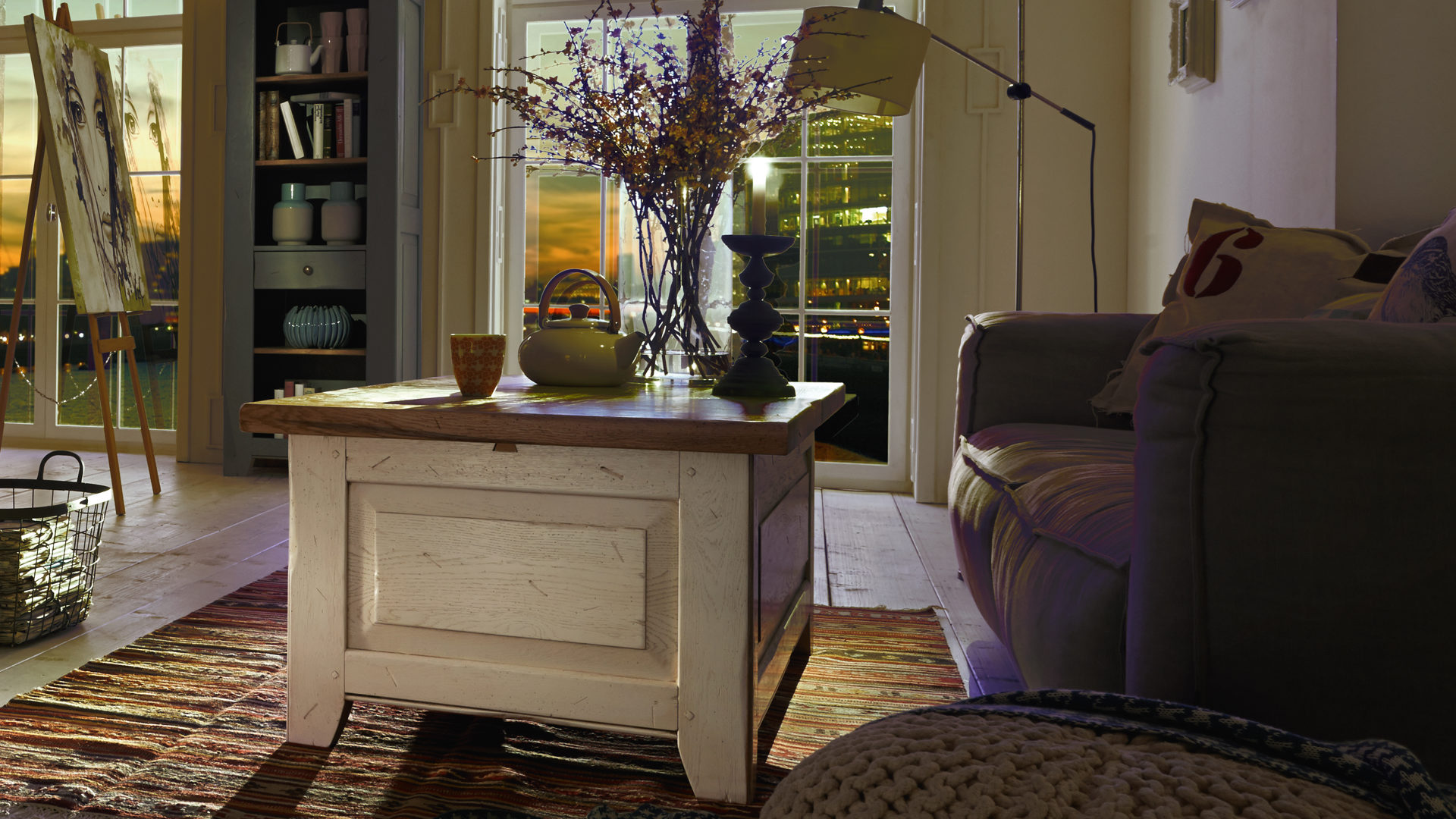 Truhentisch Couchtisch Im Landhausstil Ivory Walnussfarbenes