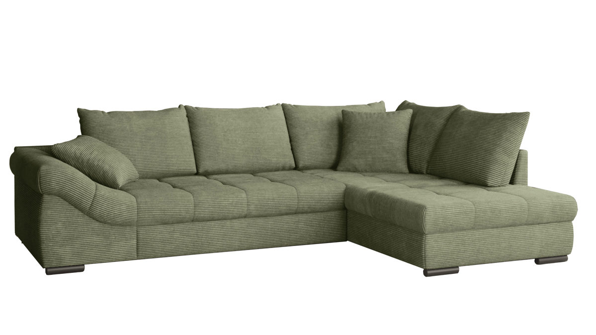 Ecksofa Nova via aus Stoff in Grün Sofa Serie Allegro - Ecksofa mit Schlaffunktion grüner Bezug - Stellfläche ca. 303 x 202 cm