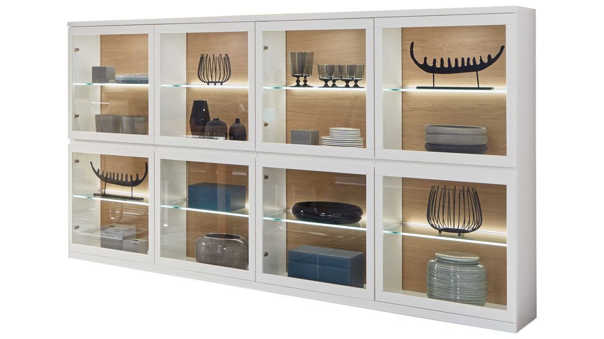 Highboard Rietberger möbelwerke | rmw aus Holz in Weiß Vision Highboard mattweiße Lackoberflächen – acht Glastüren
