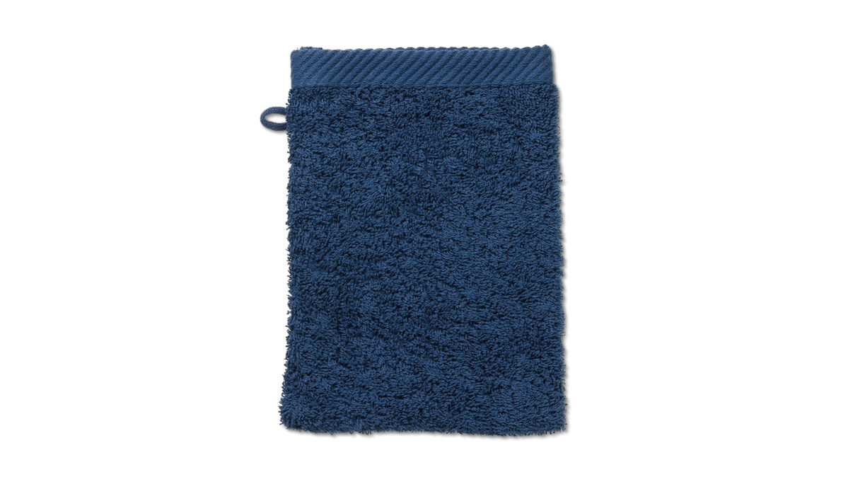 Waschlappen Kela | keck & lang aus Naturfaser in Dunkelblau Handtuchserie Ladessa - Waschhandschuh malvenblaue Baumwolle - ca. 15 x 21 cm