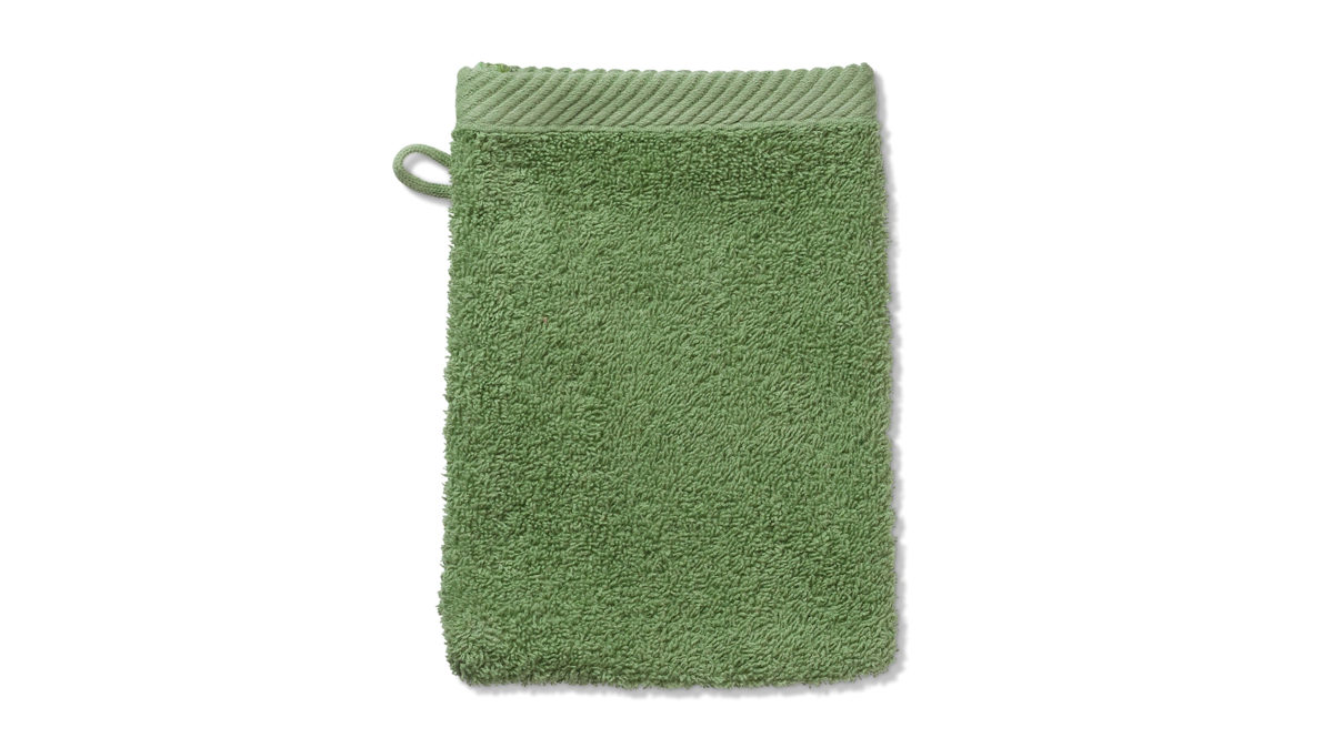Waschlappen Kela | keck & lang aus Naturfaser in Hellgrün Handtuchserie Ladessa - Waschhandschuh moosgrüne Baumwolle - ca. 15 x 21 cm