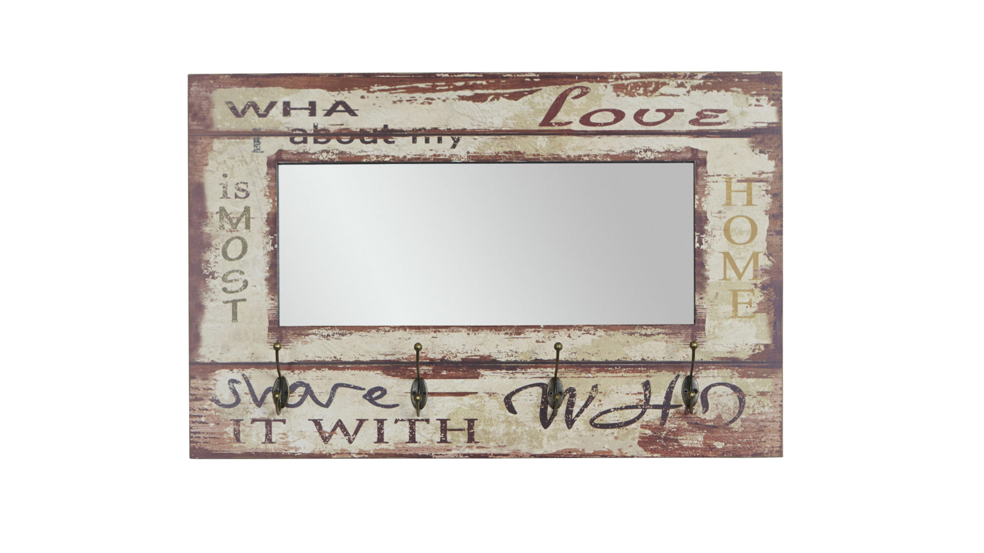Wandgarderobe Haku aus MDF Spiegel in Weiß Wandgarderobe im Vintage-Look mit Garderobenspiegel weiß mit Vintageprint – ca. 80 x 52 cm