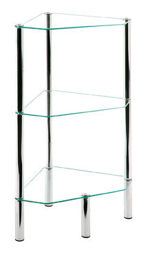 Regal Haku aus Glas in Transparent Glasboden-Eckregal als Wohnzimmermöbel Klarglas & Chrom – drei Böden