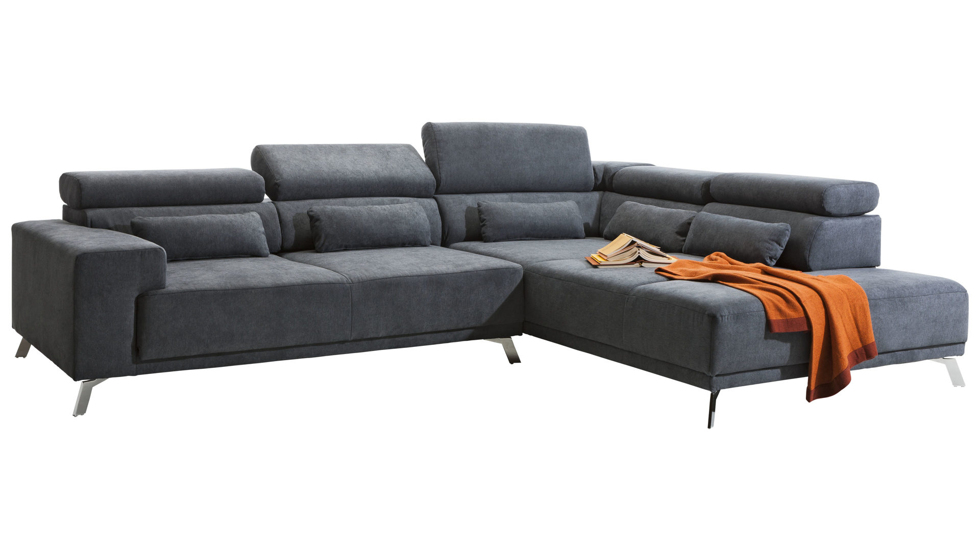 Ecksofa Iwaniccy aus Stoff in Grau KAWOO Funktions-Eckkombination Wave - Polsterecke grauer Bezug Rocco 102 & Metallfüße – Stellfläche ca. 314 x 229 cm