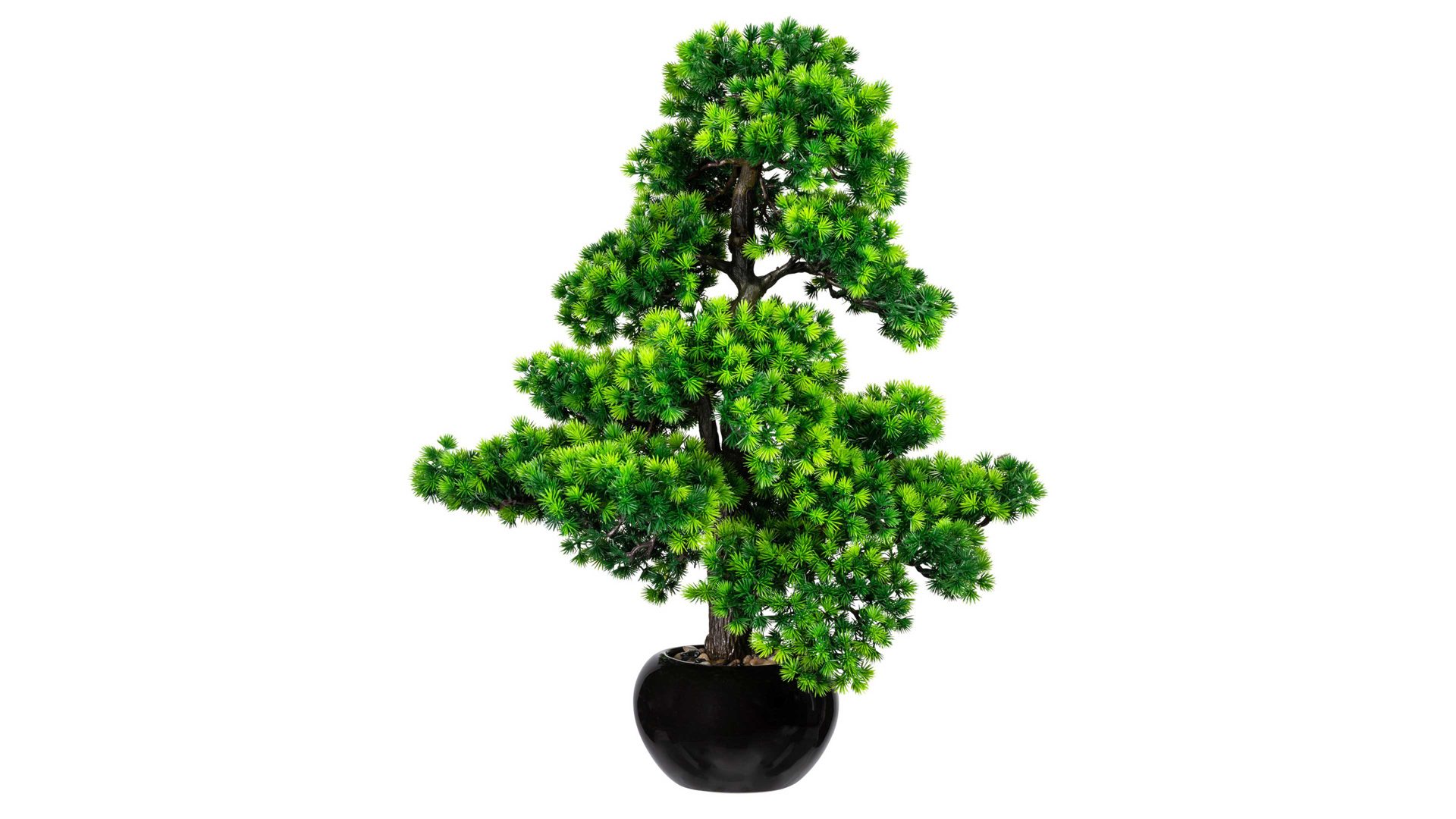 Pflanze Gasper aus Kunststoff in Grün Bonsai Lärche grüner Kunststoff & schwarzer Keramiktopf – Höhe ca. 70 cm