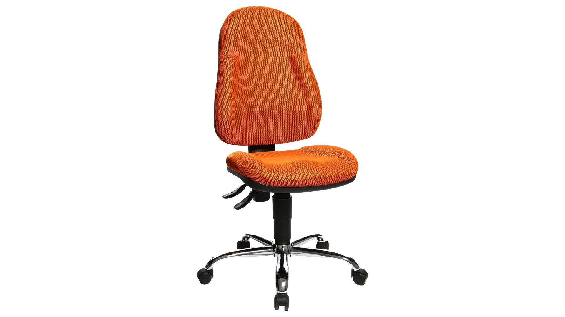 Drehstuhl OrthoSedis aus Stoff in Orange Bürodrehstuhl OrthoSedis 10 als Chefsessel orangefarbener Bezug BB2 & verchromtes Drehkreuz
