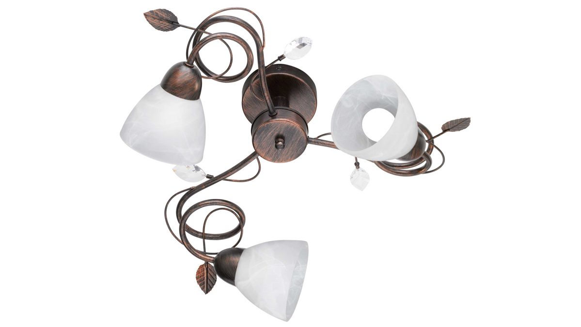 Deckenleuchte Trio leuchten aus Metall in Metallfarben Trio Deckenleuchte Traditio antik rostfarbenes Metall – drei Lampenschirme