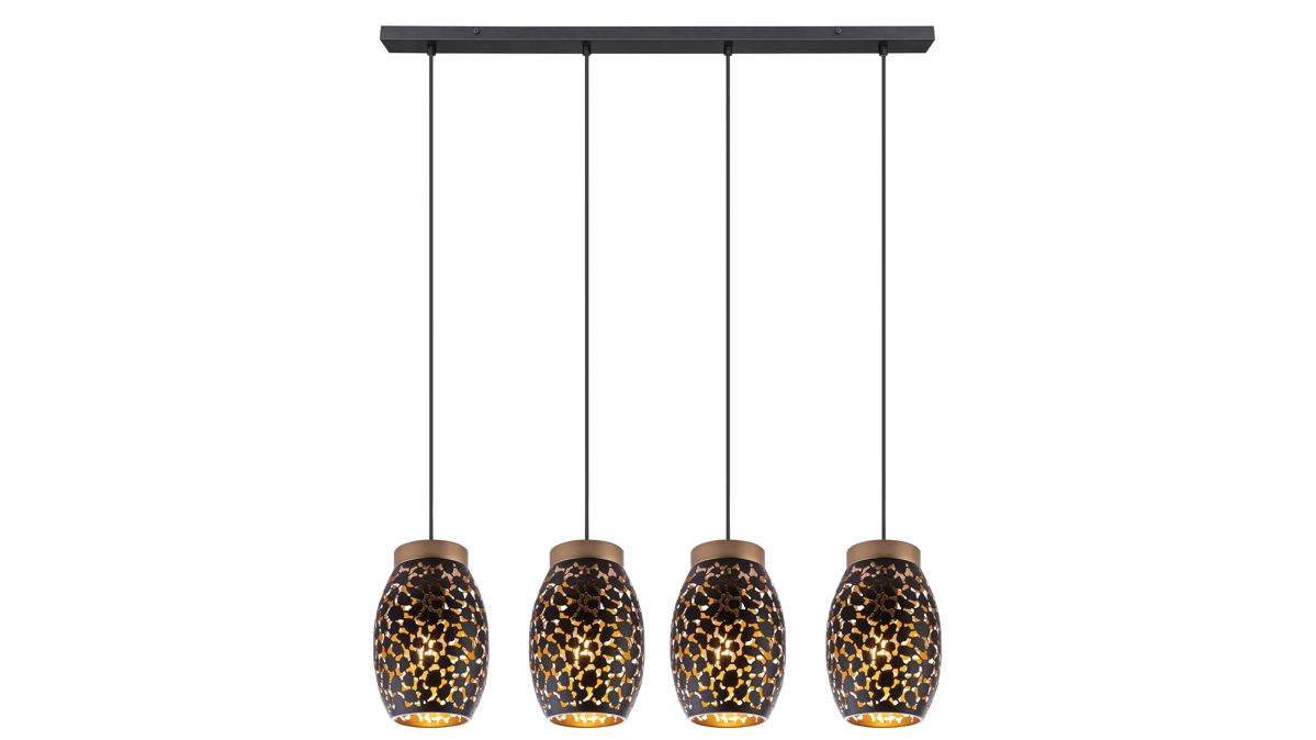 Pendelleuchte Globo lighting aus Metall in Schwarz GLOBO Hängelampe Narri mattschwarzes & goldfarbenes Metall – Länge ca. 90 cm