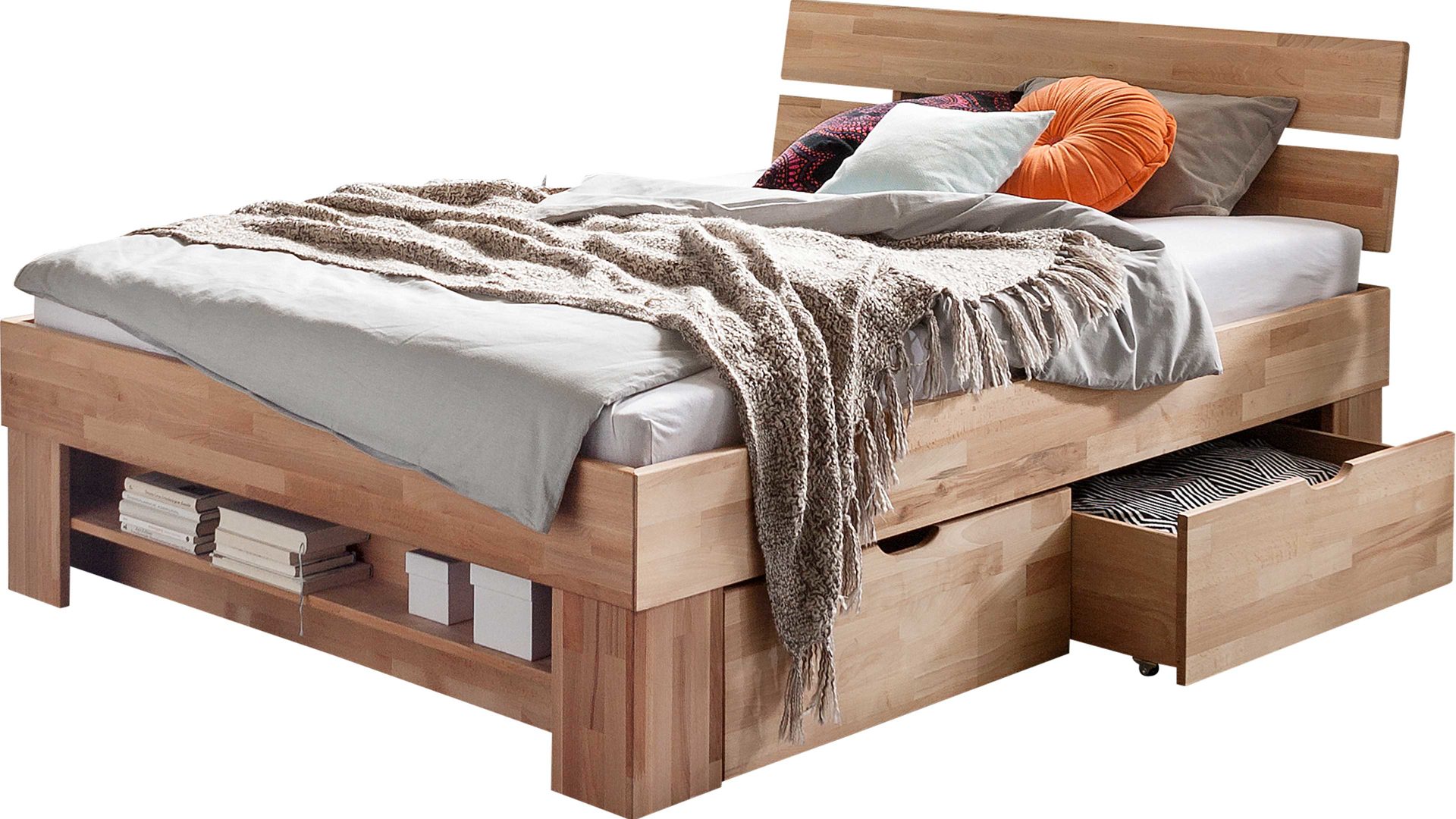 Doppelbett Elfo-möbel aus Holz in Holzfarben Bettgestell Sofie als Massivholzmöbel mit Wohlfühlkomfort natur geöltes Kernbuchenholz - Liegefläche ca. 180 x 200 cm