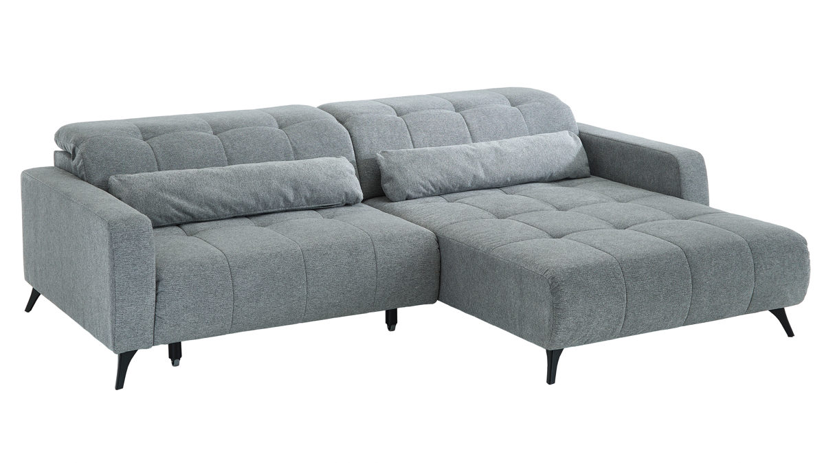 Ecksofa KAWOO aus Stoff in Hellgrau KAWOO Polsterprogramm Nil - Funktions-Ecksofa hellgrauer Chenillebezug Aragon 90 - Stellfläche ca. 277 x 203 cm