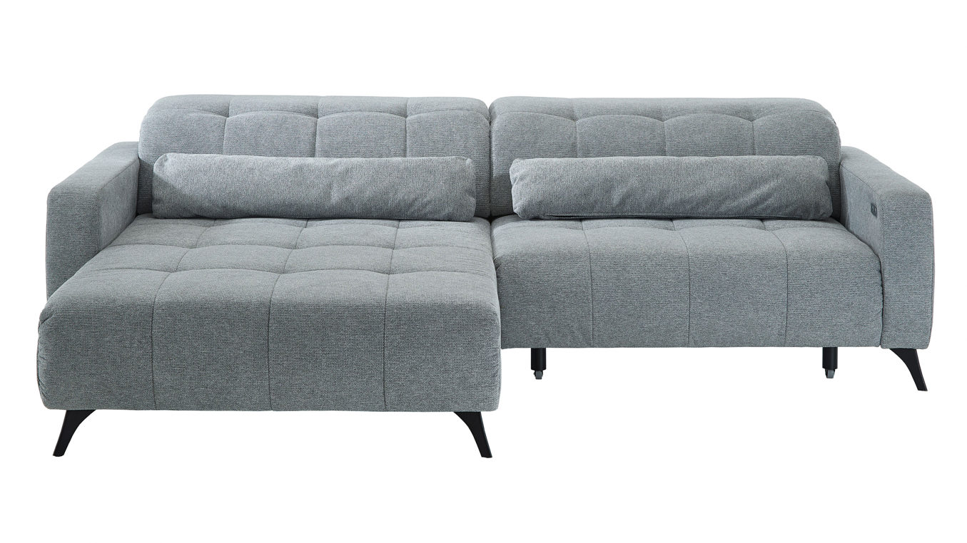 Ecksofa KAWOO aus Stoff in Hellgrau KAWOO Polsterprogramm Nil - Funktions-Ecksofa hellgrauer Chenillebezug Aragon 90 - Stellfläche ca. 203 x 277 cm