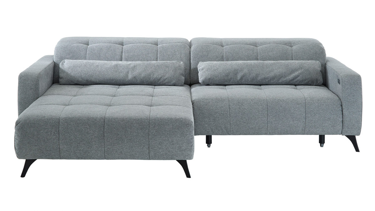 Ecksofa KAWOO aus Stoff in Hellgrau KAWOO Polsterprogramm Nil - Funktions-Ecksofa hellgrauer Chenillebezug Aragon 90 - Stellfläche ca. 203 x 277 cm