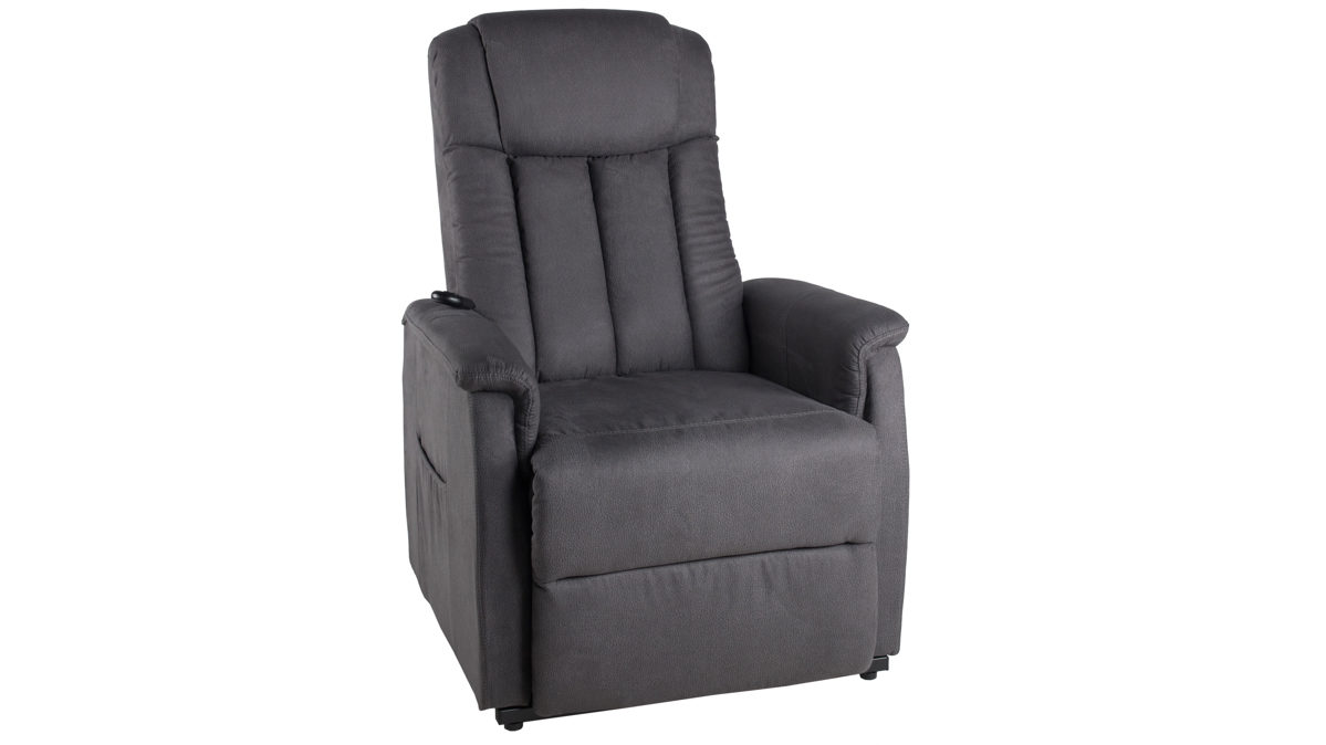 Relaxsessel Duo collection aus Stoff in Anthrazit Delphi Relaxsessel mit Aufstehhilfe anthrazitfarbener Mikorfaserbezug & schwarzes Metallgestell