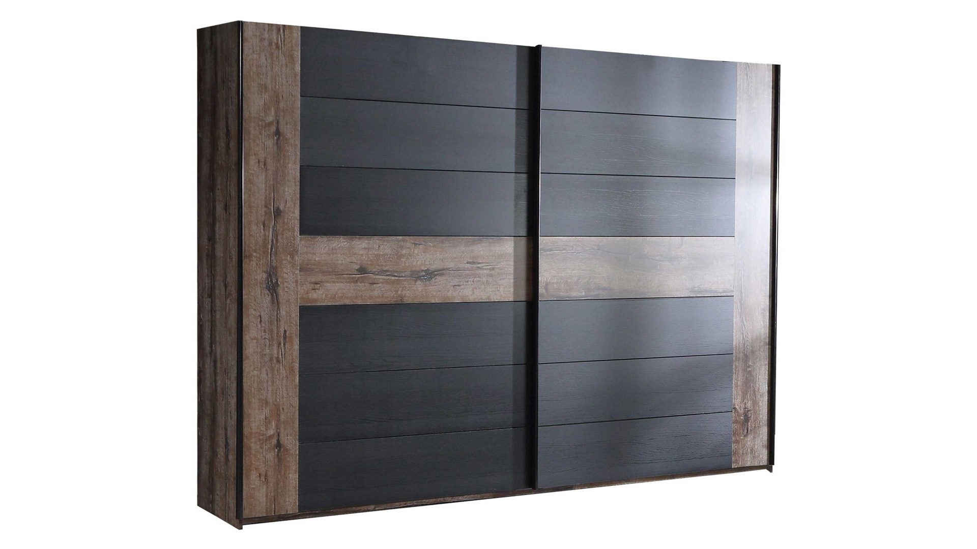 Kleiderschrank Forte aus Holz in Holzfarben Schwebetürenschrank Bellevue Schwarzeiche & Schlamm – Breite ca. 270 cm, zwei Türen