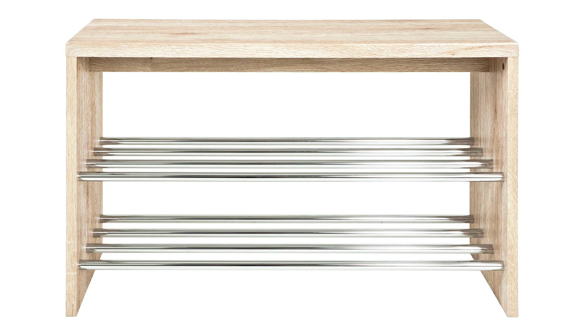 Schuhregal Haku aus Holz in Holzfarben Schuhbank mit Regalböden als Garderobenmöbel  San Remo Eiche & Silber - zwei Böden