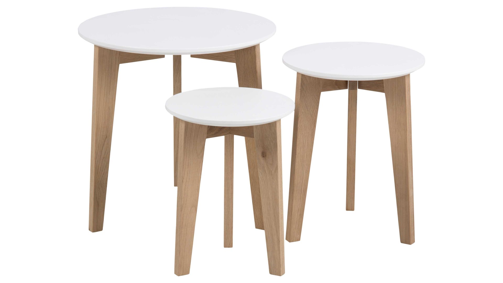 3-Satz-Tisch Actona group a/s aus Holz in Weiß Beistelltisch-Set Abin, ein 3-teiliger Satztisch  Weiß & Eiche - dreiteilig