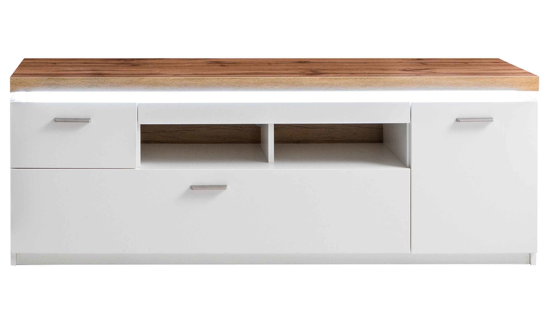 Lowboard Mca furniture aus Holz in Weiß Wohnprogramm Cali - Lowboard 30 Weiß & Wotan Eiche - Breite ca. 156 cm