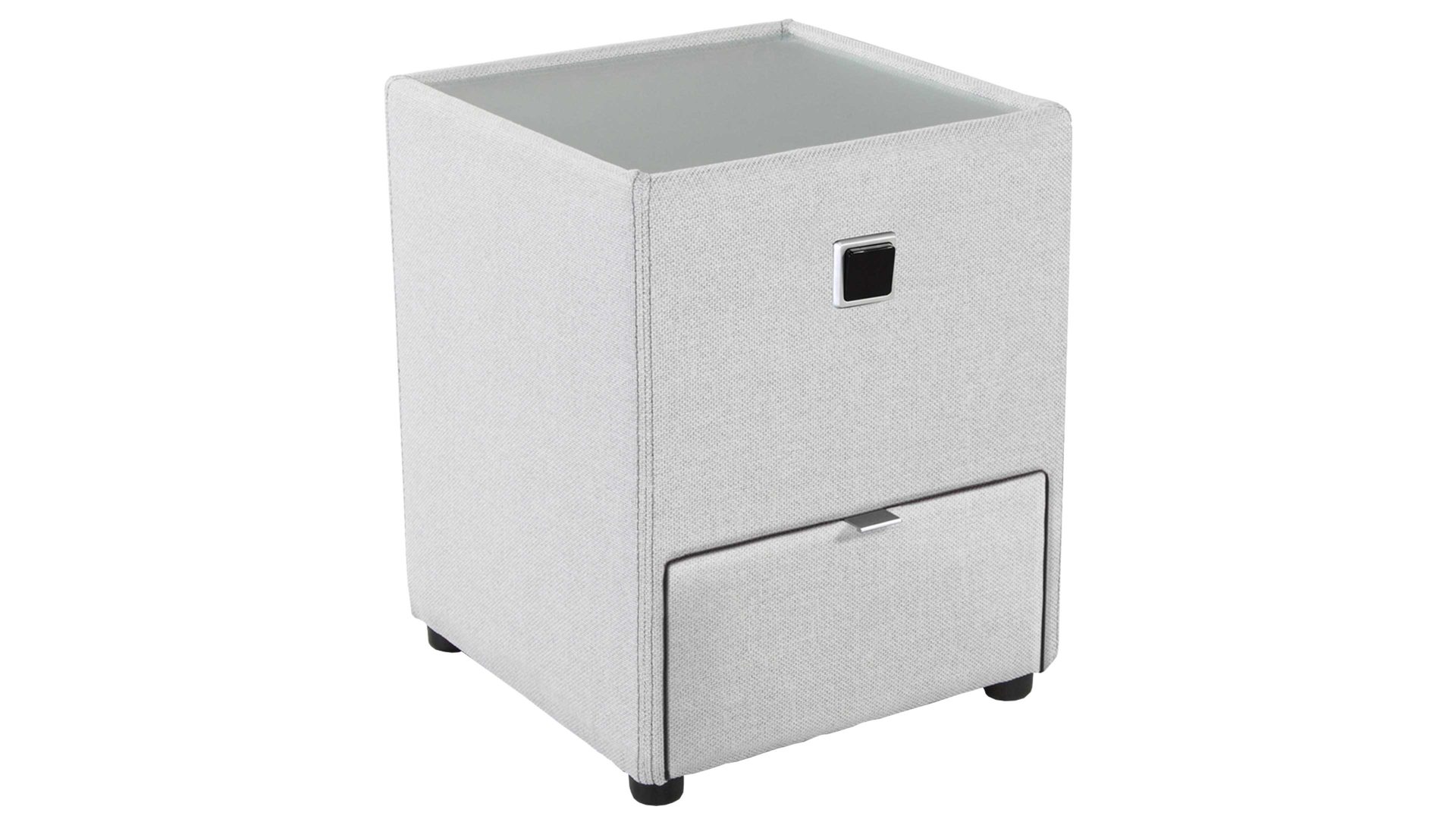 Nachtkommode Jockenhöfer aus Stoff in Hellgrau Beleuchtete Nachtkommode bzw. Nachtschrank Lancy hellgrauer Bezug 546.09 – eine Schublade, Breite ca. 43 cm