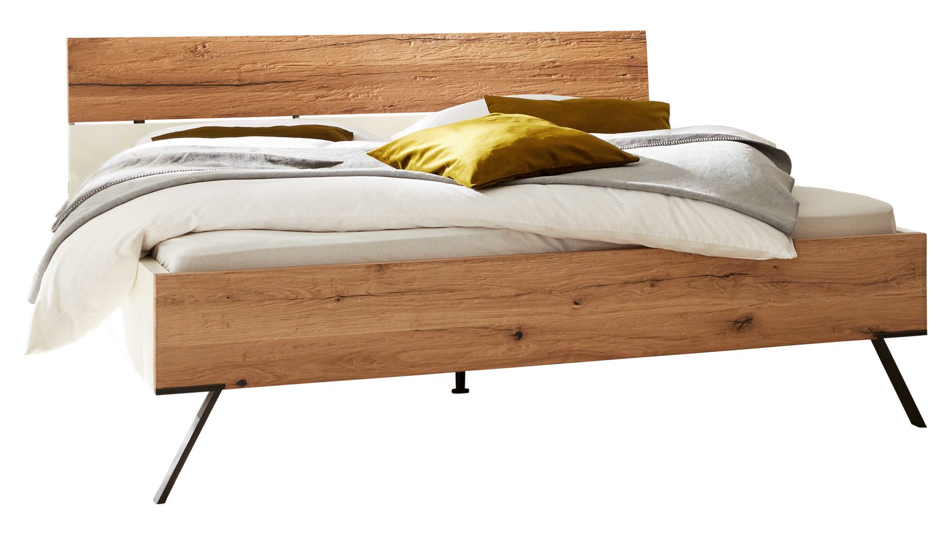 Bettgestell Interliving aus Holz in Weiß Interliving Schlafzimmer Serie 1025 – Bettgestell 531351 Liegefläche ca. 200 x 200 cm - Weiß & Balkeneiche gehackt