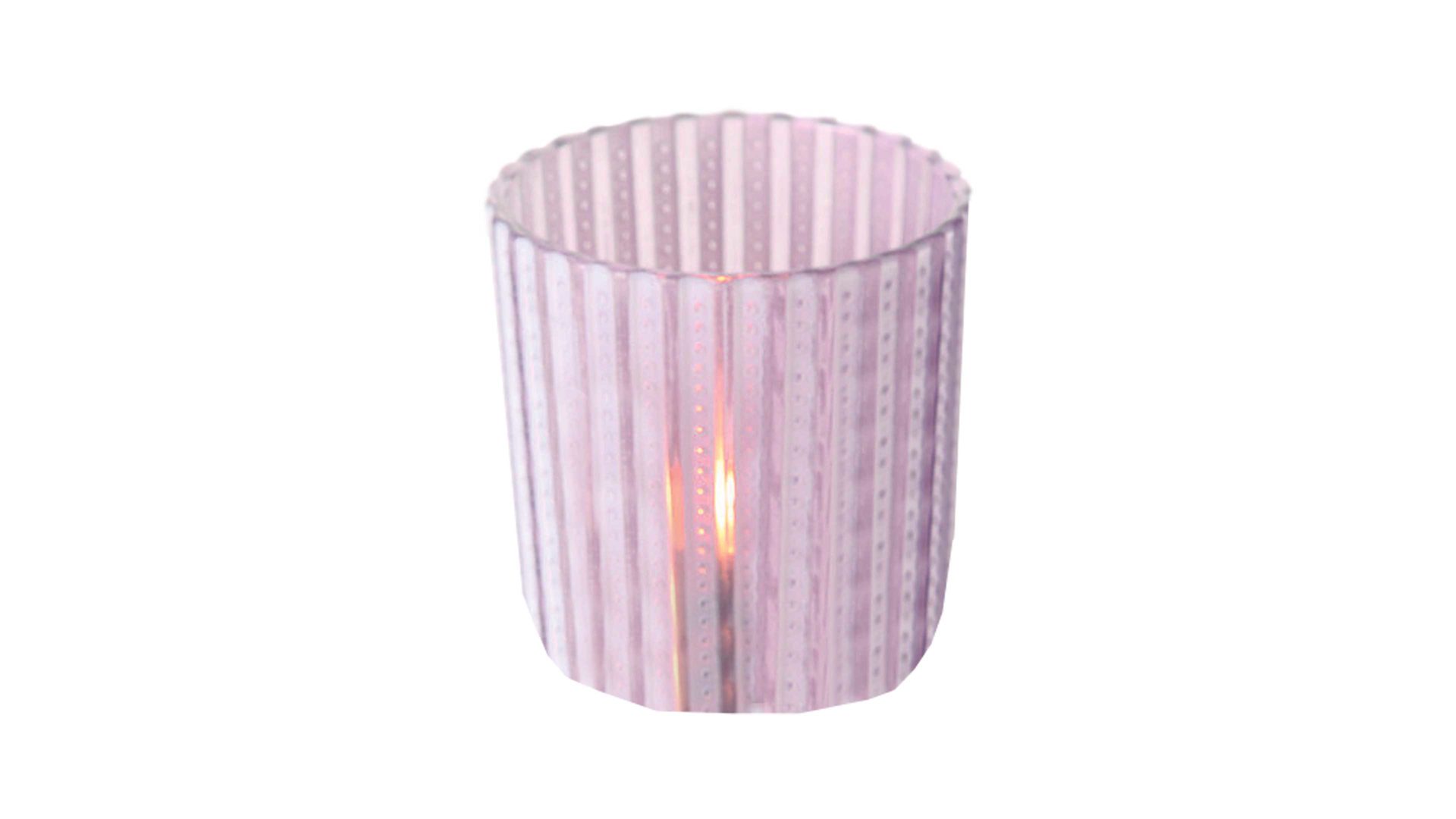 Windlicht Interliving BEST BUDDYS! aus Glas in Pastell Windlicht Patty weiße Streifen, violettes Glas - Höhe ca. 7 cm