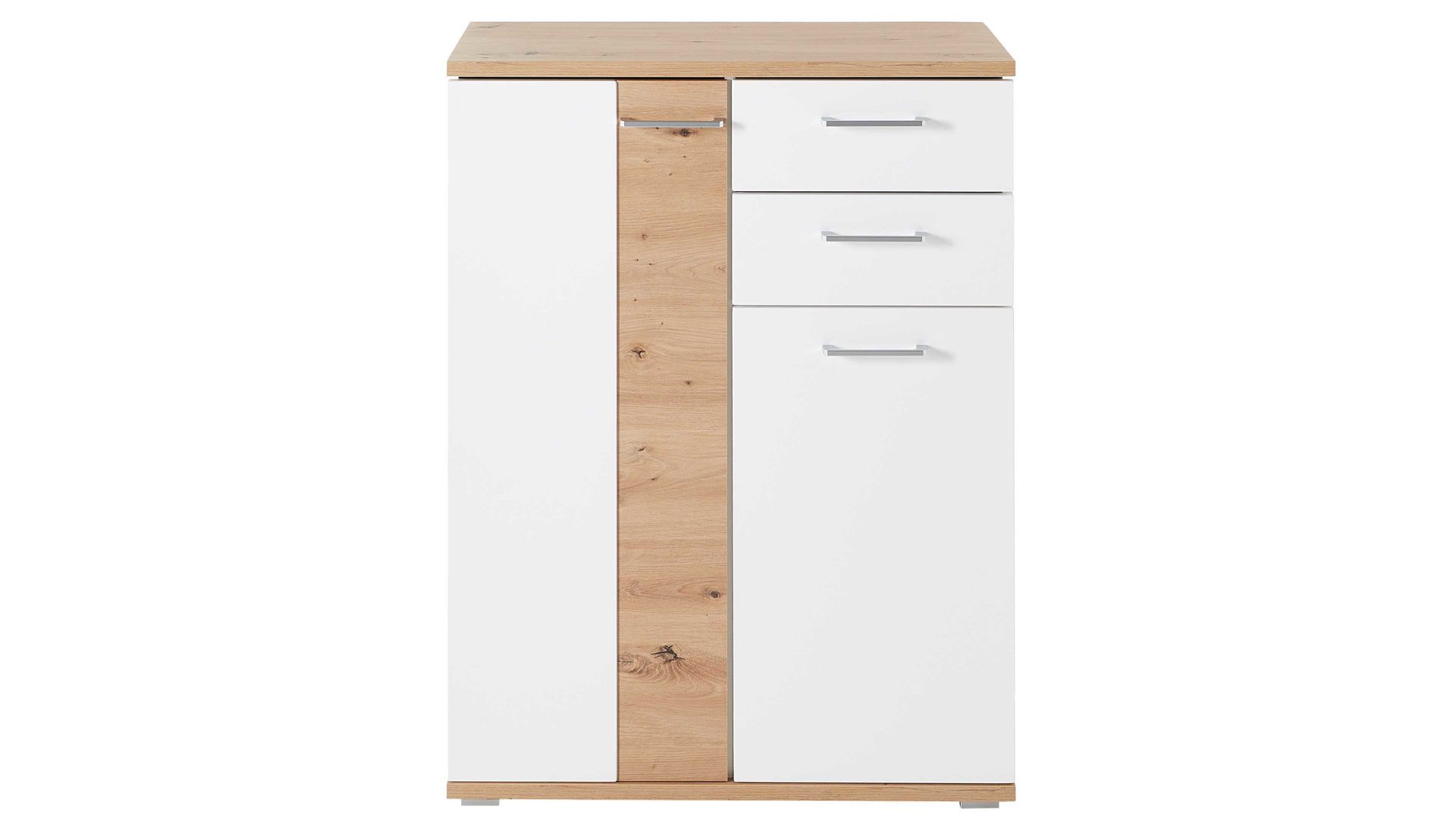 Schuhschrank Innostyle aus Holz in Weiß Garderobenprogramm Signo II - Schuhschrank Mattweiß & Artisan Eiche - zwei Türen & zwei Schubladen, Breite ca. 80 cm