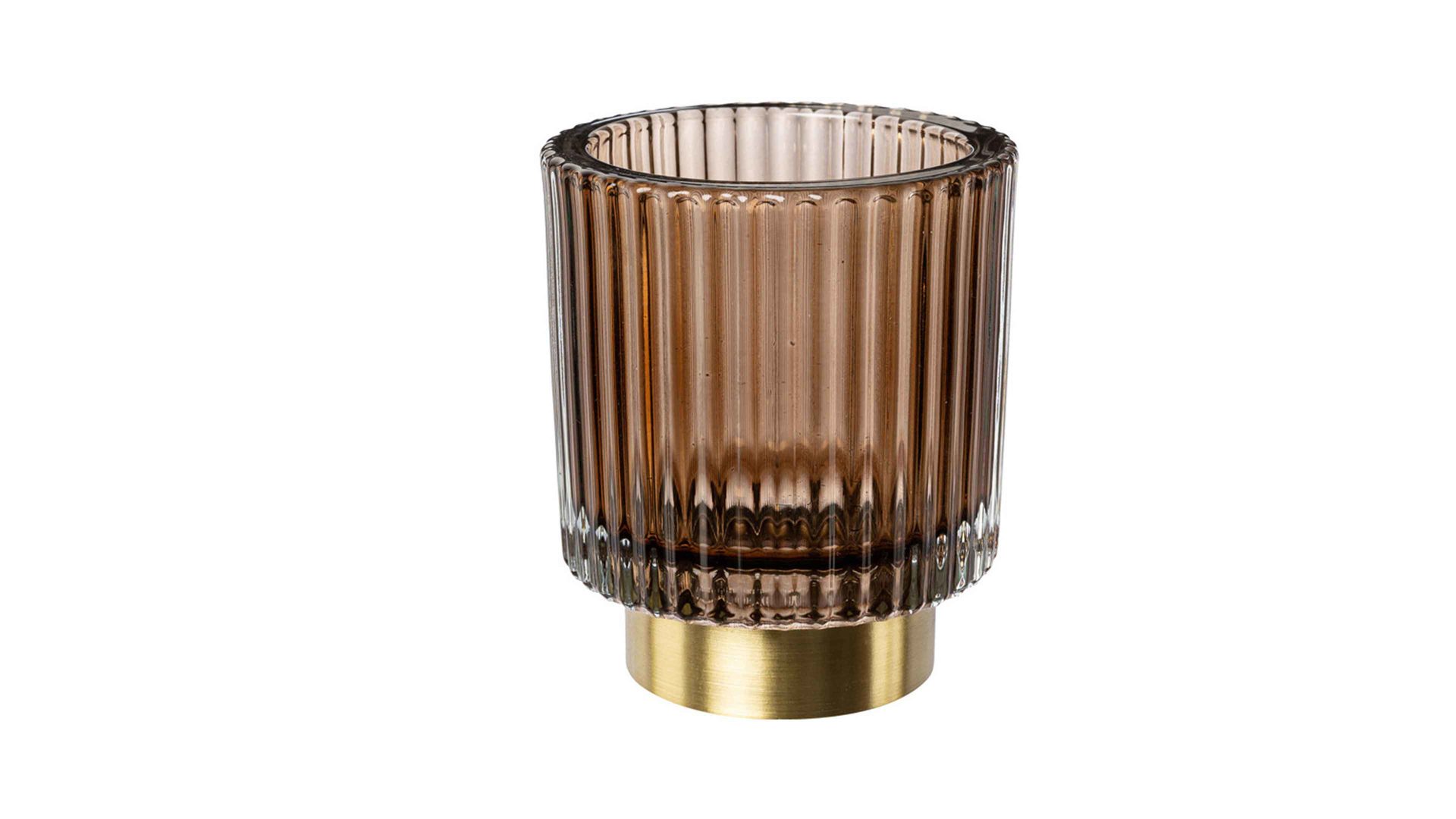 Windlicht Gasper aus Glas in Braun Teelichtglas Trixi fein geriffelt - Braun & Gold, Höhe ca. 9 cm