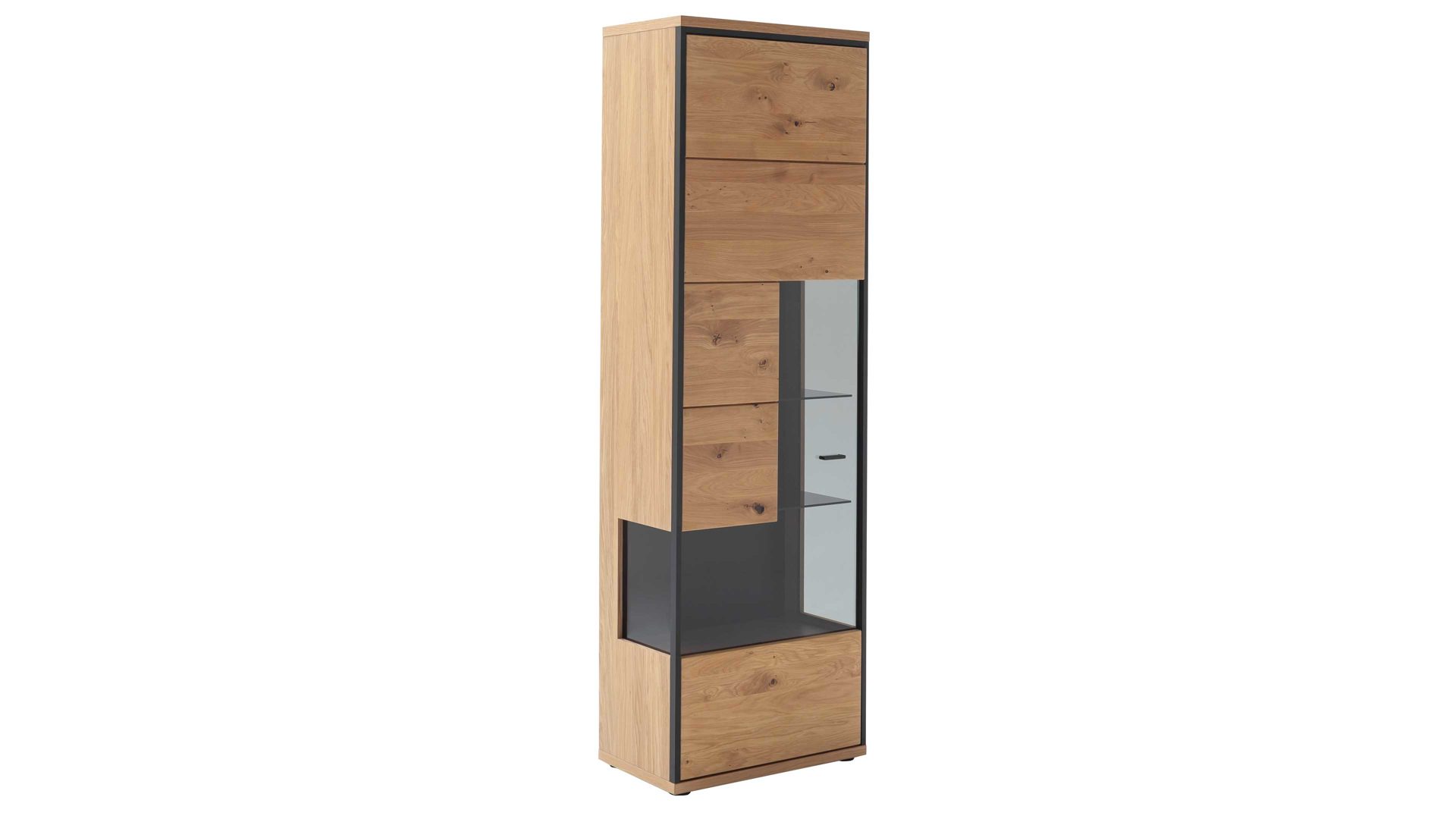 Vitrine Mca furniture aus Holz in Holzfarben Wohnprogramm Bari - Vitrine Asteiche Bianco – eine Tür, Breite ca. 63 cm