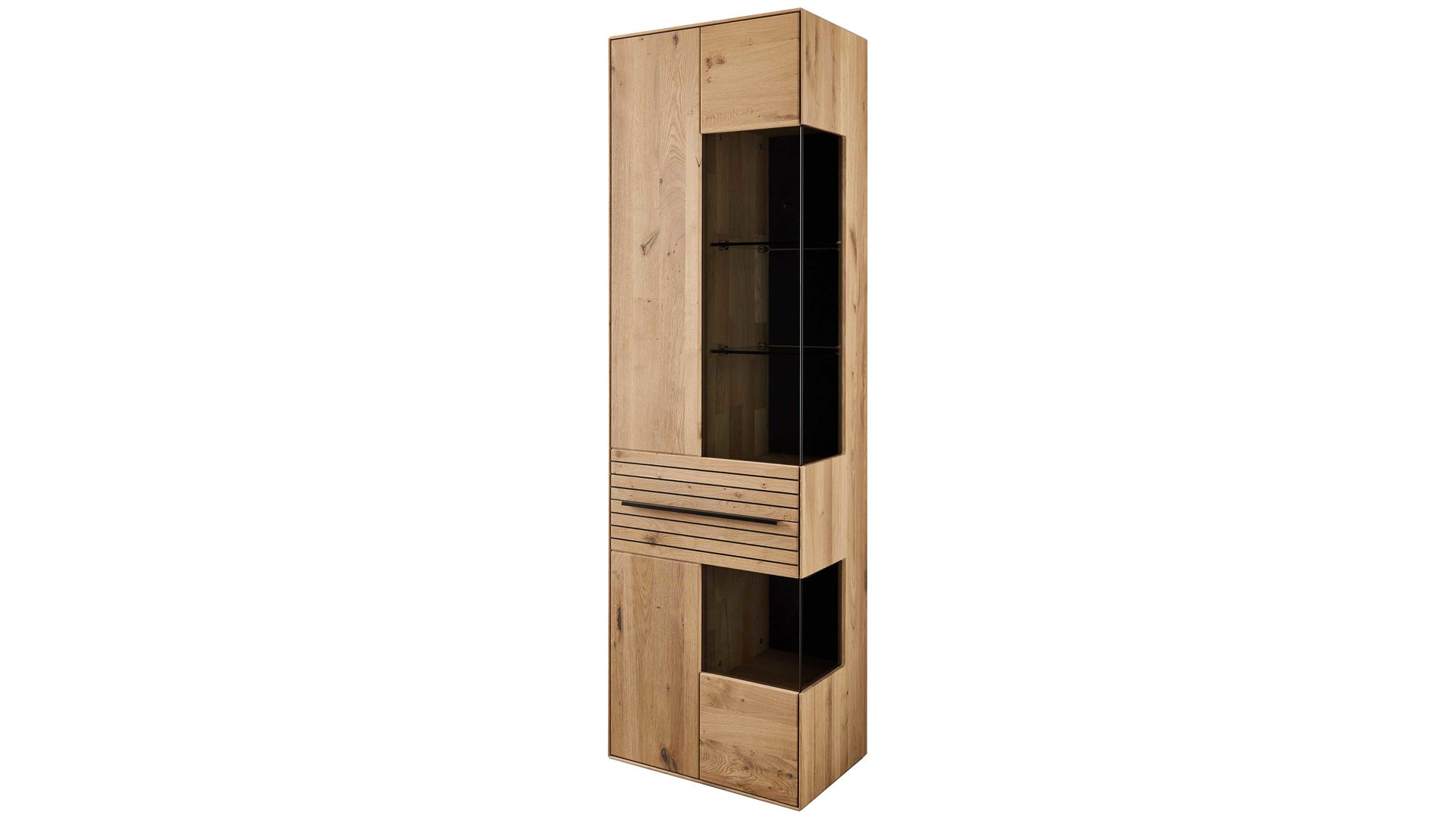 Vitrine Decker aus Holz in Holzfarben Vitrinenschrank biancofarbene Asteiche – Höhe ca. 206 cm