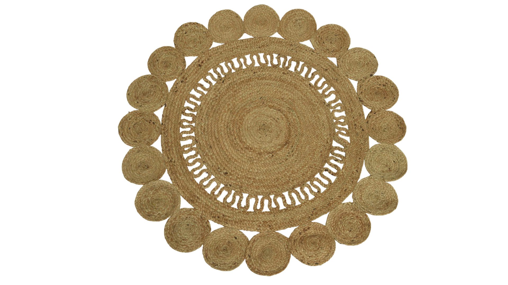 Naturteppich Kaemingk aus Naturfaser in Hellbraun Outdoor-Teppich Bloom Shape Jute - Durchmesser ca. 118 cm