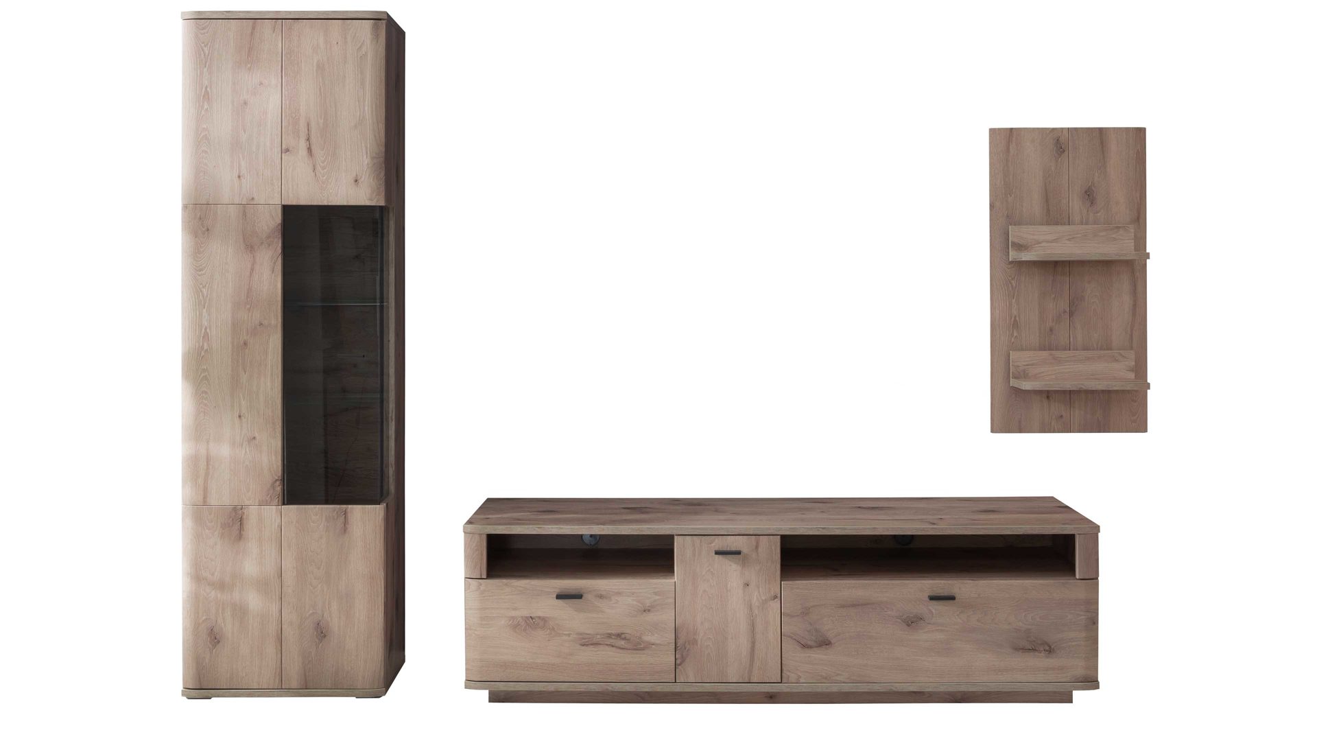 Wohnwand Mca furniture aus Holz in Holzfarben Wohnprogramm Prato - Wohnwand Viking Oak - dreiteilig, Breite ca. 270 cm