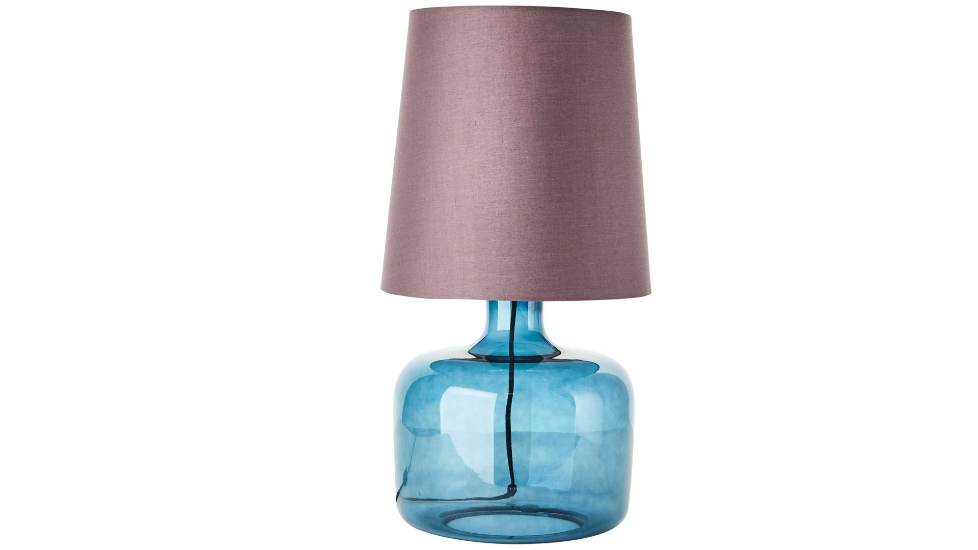 Tischleuchte Brilliant aus Glas in Blau Brilliant Lampen-Serie Hydra - Tischleuchte blaues Glas & taupefarbener Stoff - Höhe ca. 58 cm