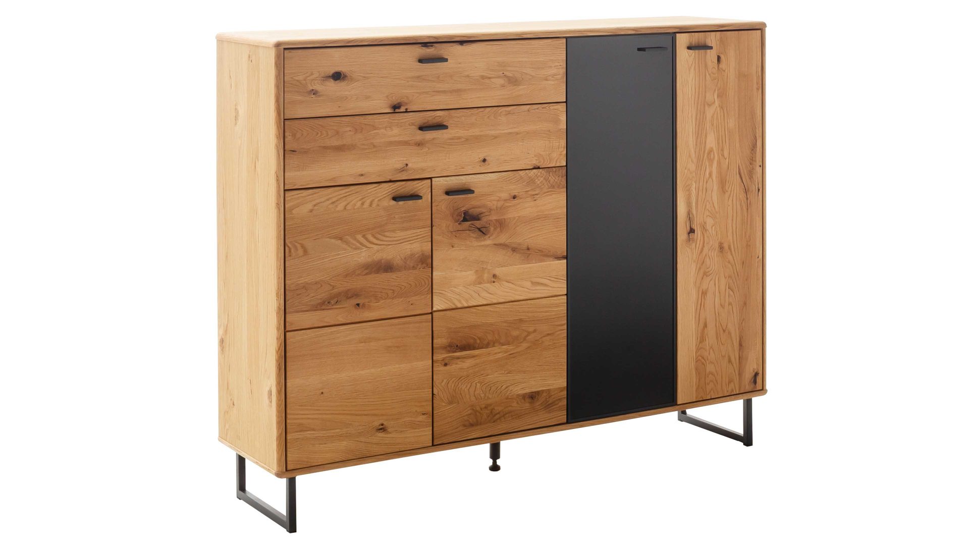 Sideboard Mca furniture aus Holz in Holzfarben Wohnprogramm Arezzo - Highboard Wildeiche & Anthrazit - drei Türen, zwei Schubladen, Breite ca. 150 cm