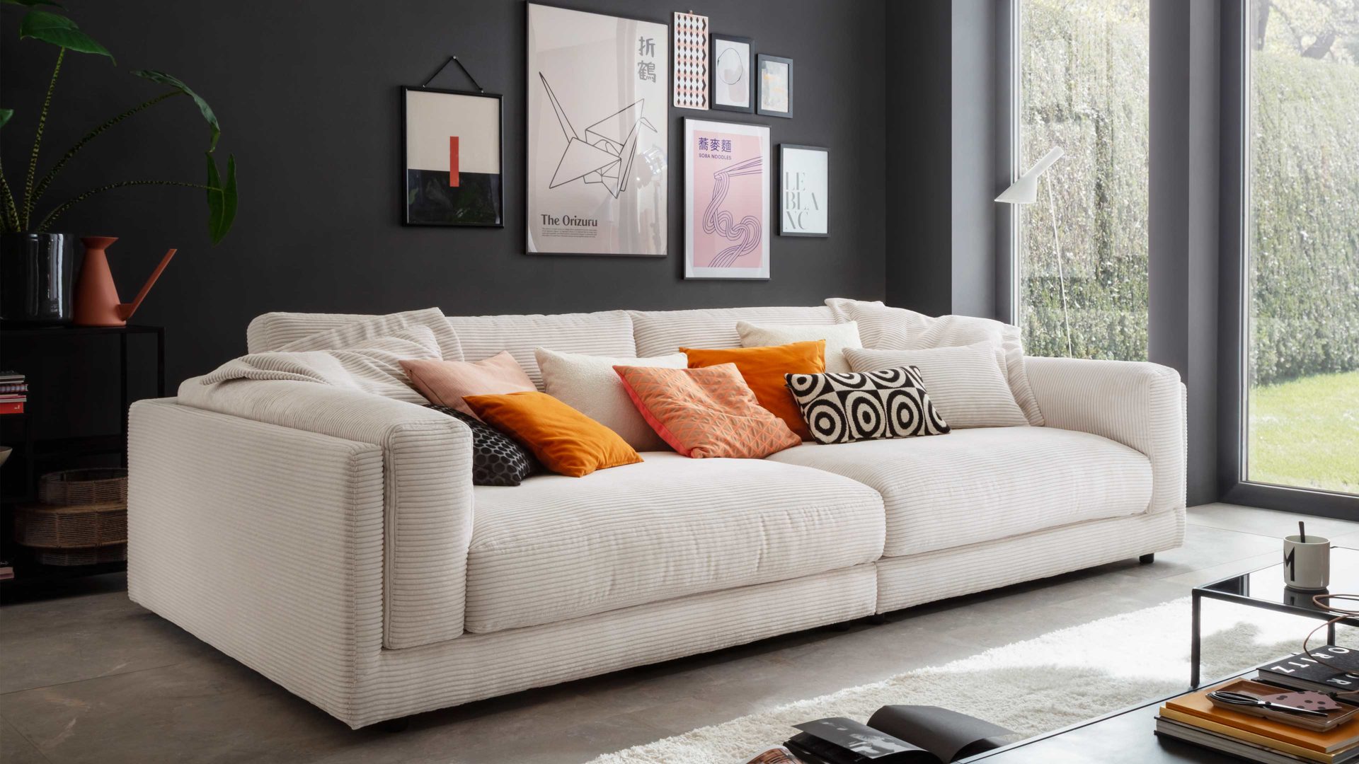 Bigsofa SOFAkultur aus Stoff in Weiß SOFAkultur Programm 760 - Bigsofa schneeweißer Cordbezug - Länge ca. 294 cm