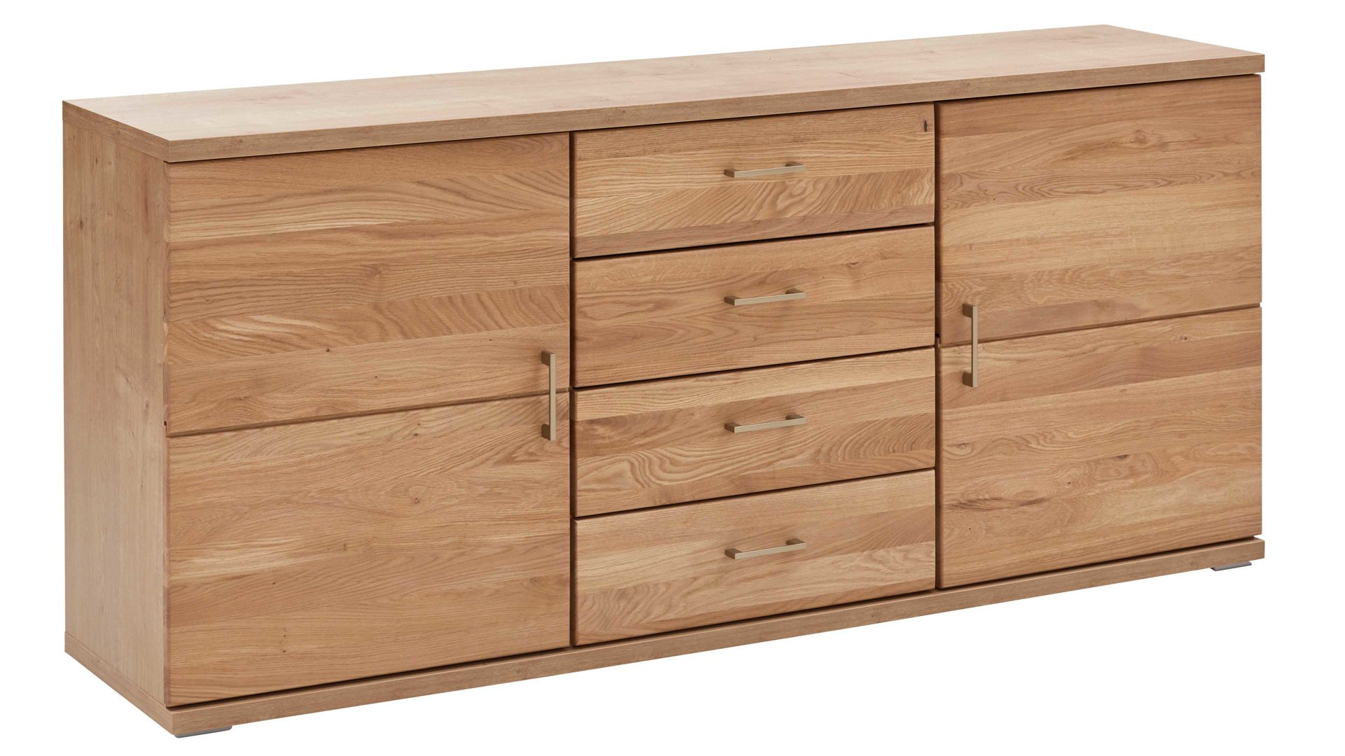 Sideboard Ideal möbel aus Holz in Holzfarben Wohnprogramm Brilon - Sideboard Alteiche & braunes Parsolglas – zwei Türen, vier Schubladen