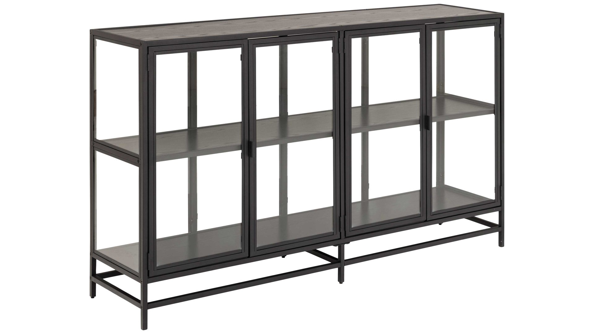 Sideboard Actona group a/s aus Glas in Transparent Sideboard Seaford im Industrielook Klarglas, Holz & Metall – vier Türen, Länge ca. 152 cm
