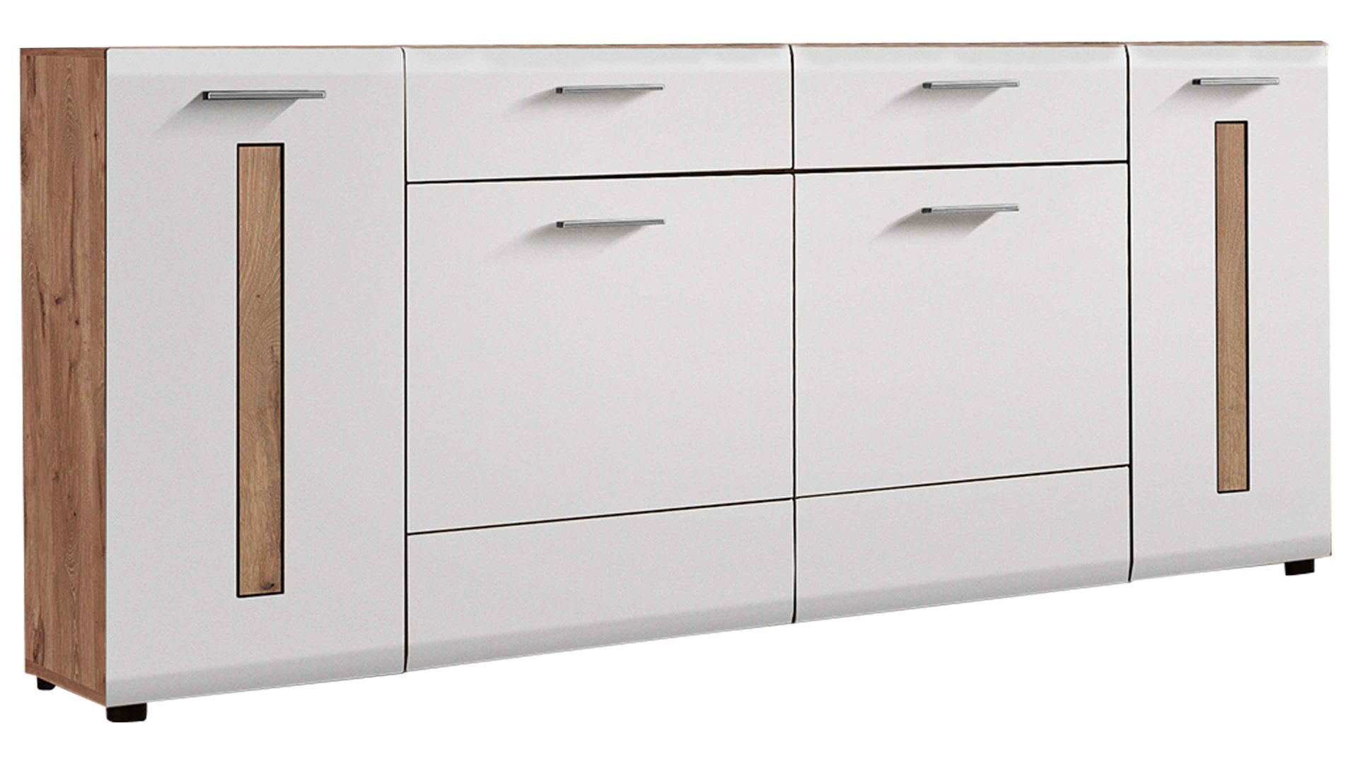 Sideboard MIVIVO® aus Holz in Weiß MIVIVO® Sideboard Monaco Mattweiß & Viking Eiche - vier Türen, zwei Schubladen, Breite ca. 175 cm