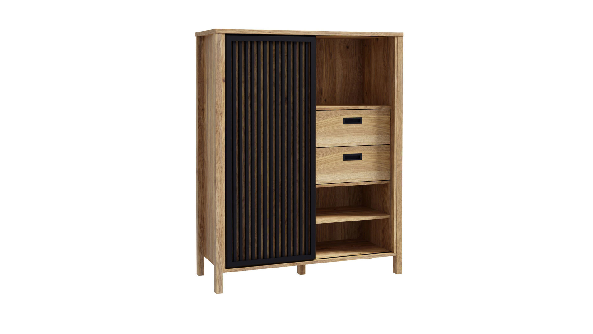 Highboard Forte® aus Holz in Holzfarben Wohnprogramm Jytana  - Highboard Mauvella Eiche & Schwarz – ca. 103 x 130 cm