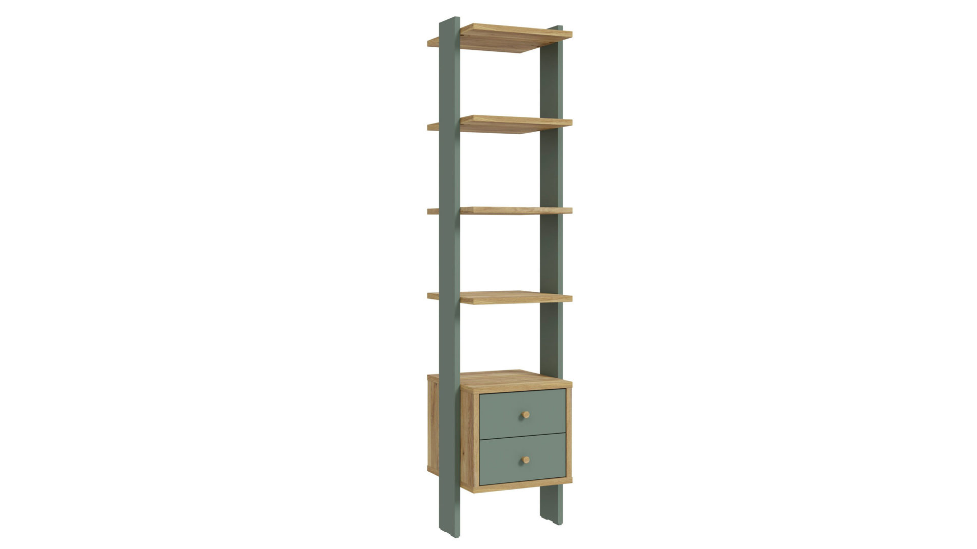 Regal Forte® aus Holz in Grün Jugendprogramm Whenua Young Room - Regal Salbei Grün & Mauvella Eiche – ca. 44 x 186 cm