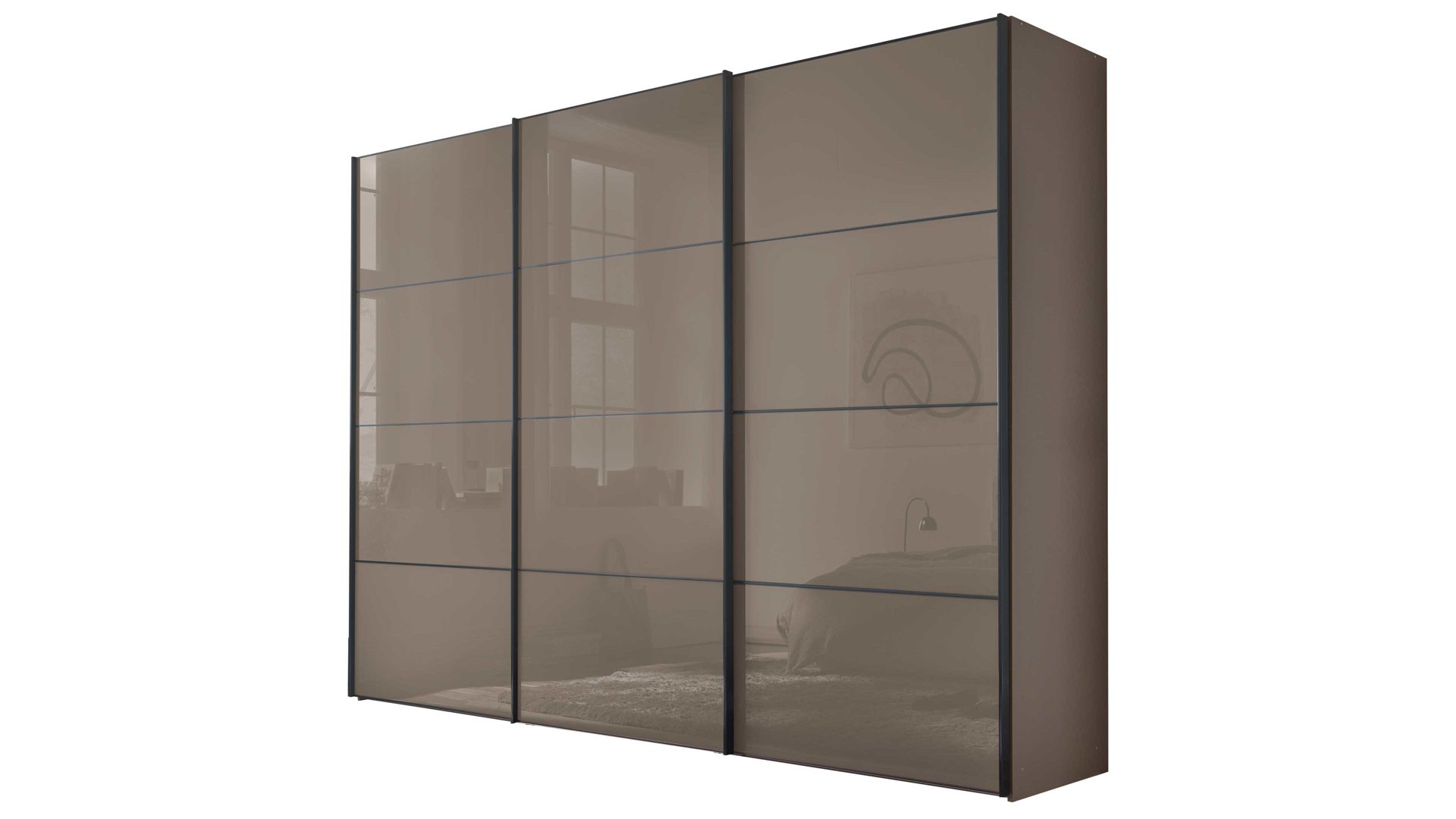 Kleiderschrank Staud aus Glas in Braun STAUD Schwebetürenschrank Sinfonie Plus Moccaglas – drei Türen, Breite ca. 280 cm