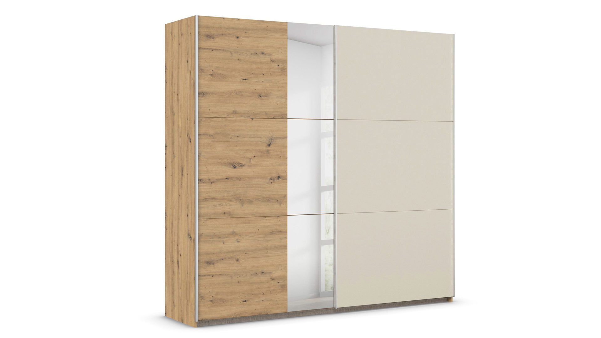 Kleiderschrank Rauch aus Holz in Holzfarben rauch BLUE Monza - Schwebetürenschrank Eiche Artisan & Champagner, Spiegel - Breite ca. 218 cm