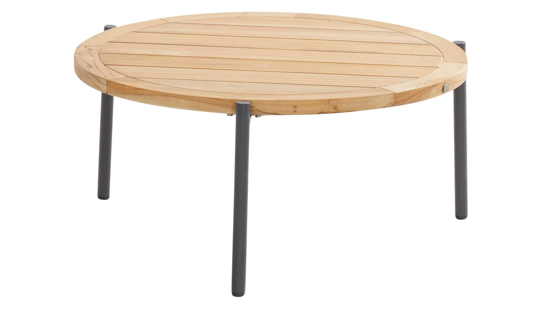 Gartentisch 4so® 4 seasons outdoor aus Holz in Holzfarben 4SO® Tisch-Serie Yoga - Couchtisch Teakholz & anthrazitfarbener Edelstahl - Durchmesser ca. 73 cm