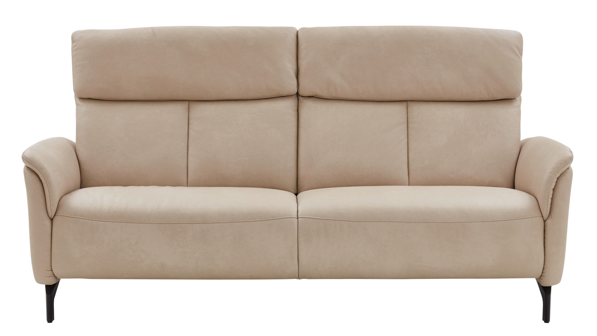 Zweisitzer Steinpol polsteria aus Leder Stoff in Beige Polsterprogramm Mira - Zweisitzer ecrufarbenes Leder Evita & schwarze Metallfüße - Breite ca.  206 cm