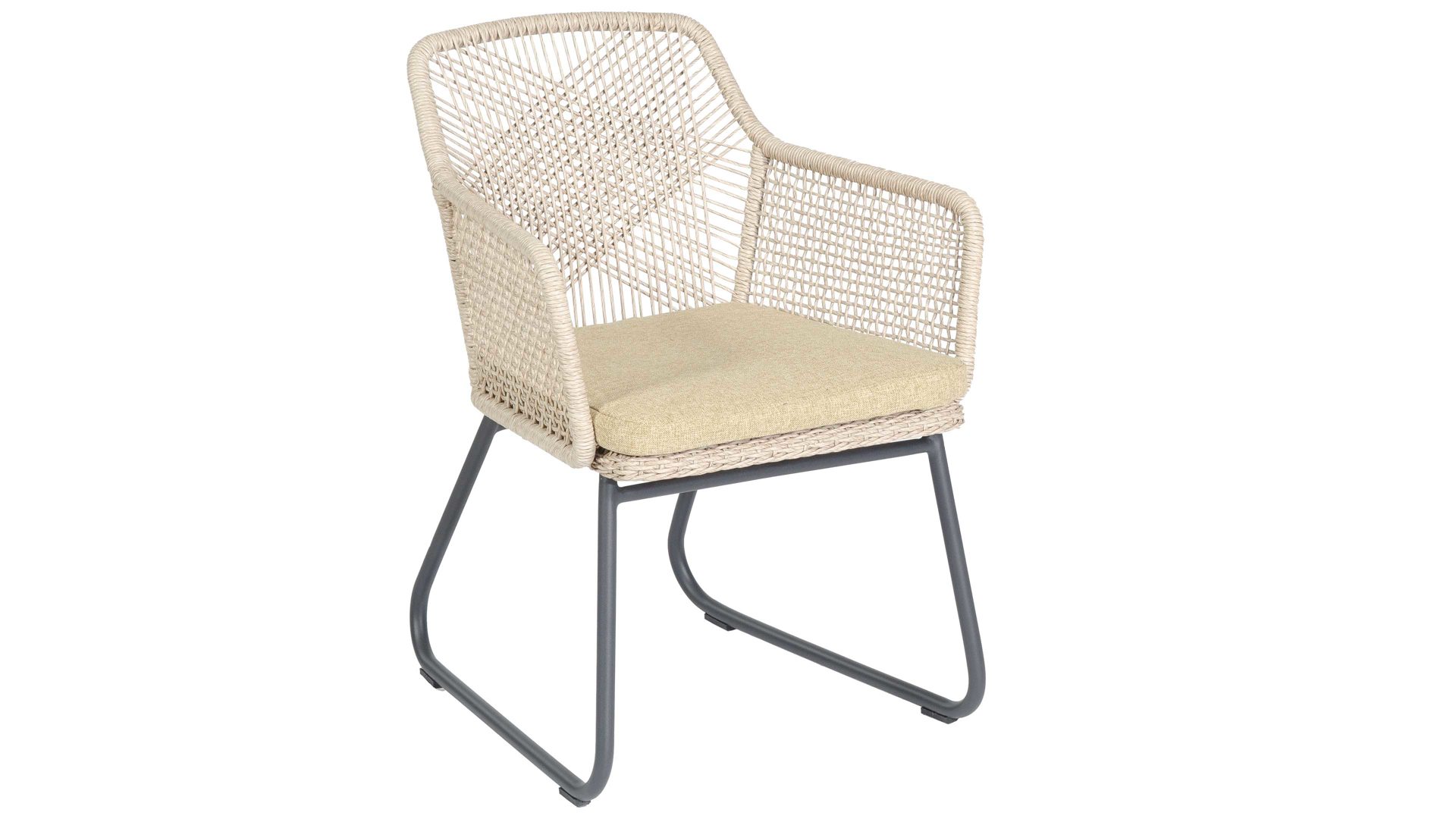 Gartenstuhl /-sessel Sonnenpartner® | müsing aus Geflecht in Beige Loungemöbel Serie Couture - Diningsessel muschelweißes Kunststoffgeflecht & dunkelgraues Aluminium