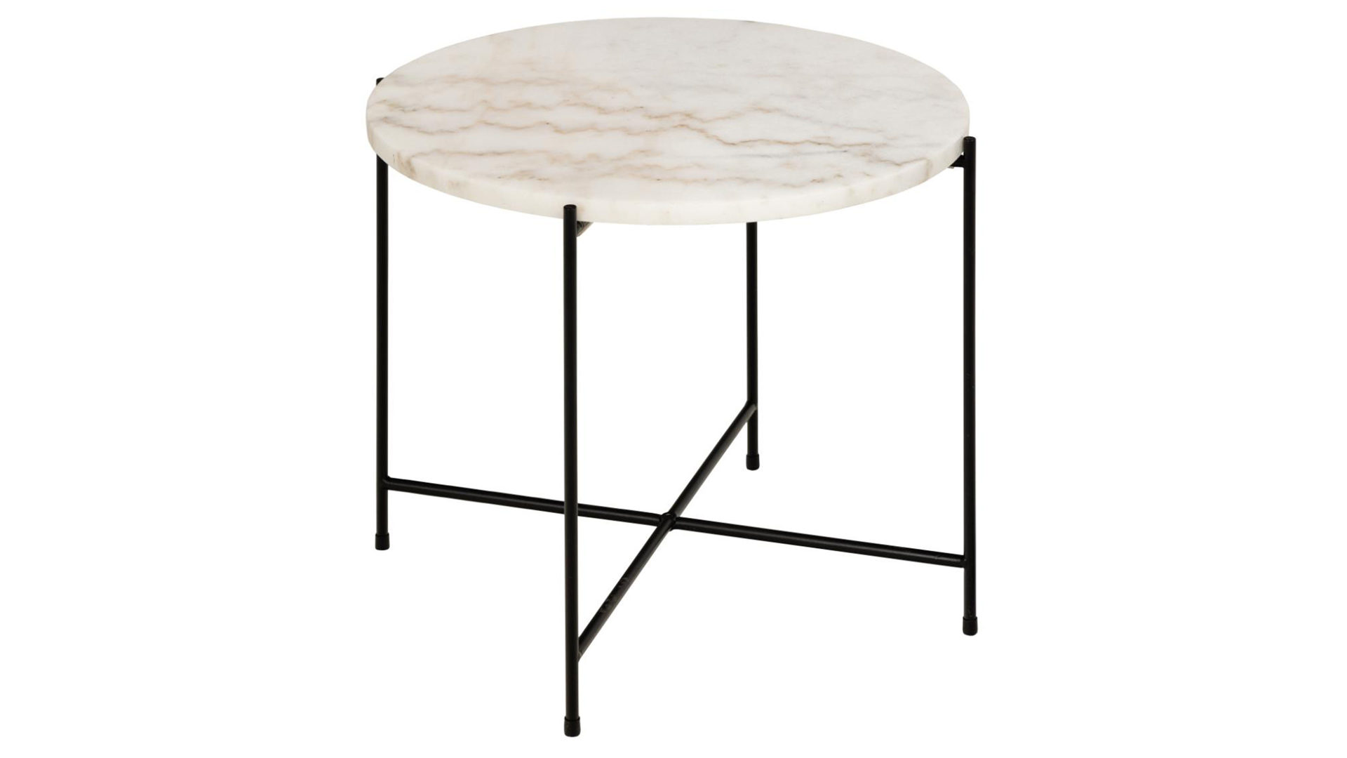 Beistelltisch Actona group aus Mineralmarmor /-guss in Weiß Beistelltischserie Avila weißer Marmor & schwarzes Metallgestell - Höhe ca. 40 cm