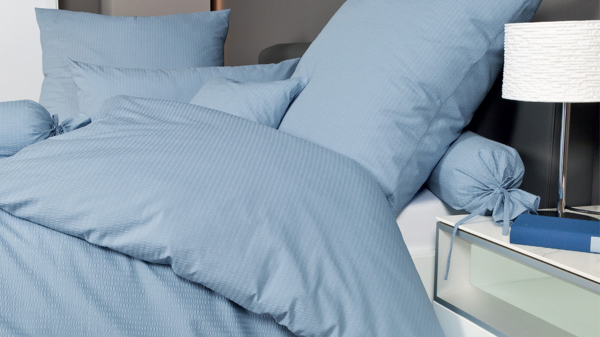 Bettwäsche-Set Janine® aus Naturfaser in Mittelblau Janine® Bettwäsche-Set Perlblau – ca. 200 x 200 cm