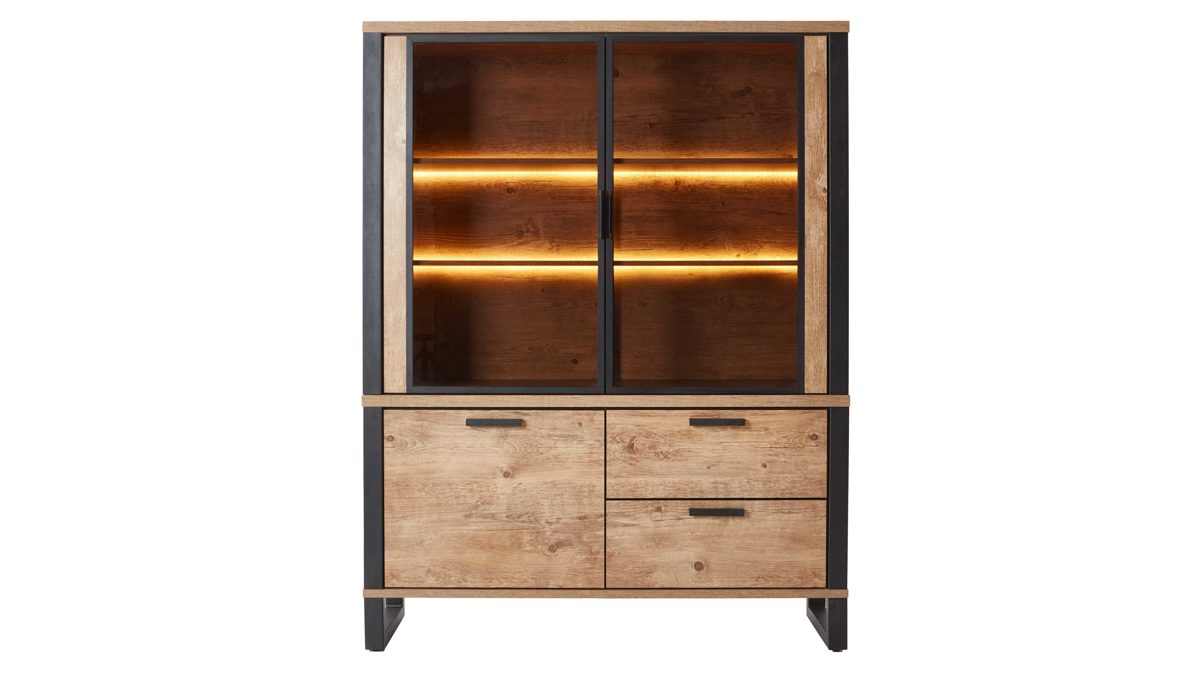 Highboard WOODS & TRENDS aus Holz in Holzfarben WOODS & TRENDS Esszimmer Serie Perth - Buffet Scheunenholz & Schwarz - drei Türen, zwei Schubladen, Breite ca. 150 cm