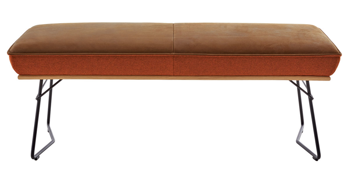 Polsterhocker Koinor aus Leder in Braun KOINOR Dining System - Hockerbank muskatfarbenes Leder India & cognacfarbener Loden 39 - Länge ca. 130 cm