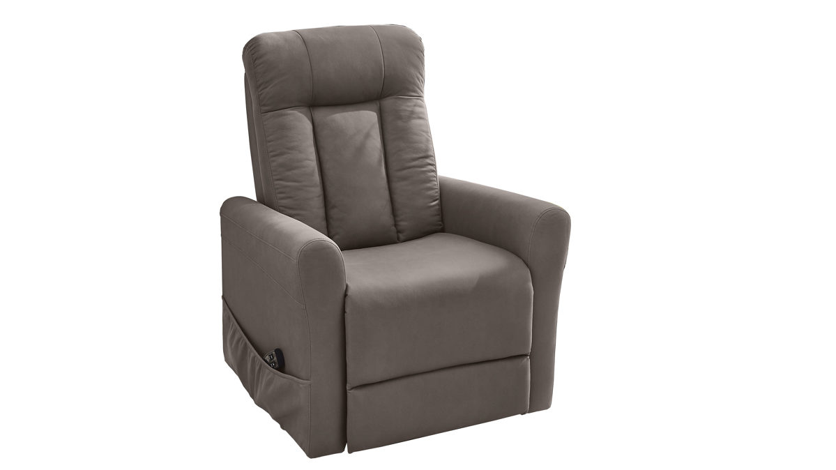 Relaxsessel Pro.com aus Stoff in Taupe Detroit - Relaxsessel mit Aufstehhilfe taupefarbener Mikrobezug & schwarzes Metallgestell