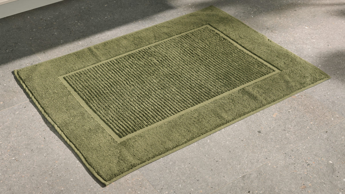 Badematte / Badeteppich Interliving aus Naturfaser in Dunkelgrün Interliving Handtuch Serie 9108 - Badvorleger olivfarbene Baumwolle  - ca. 60 x 80 cm